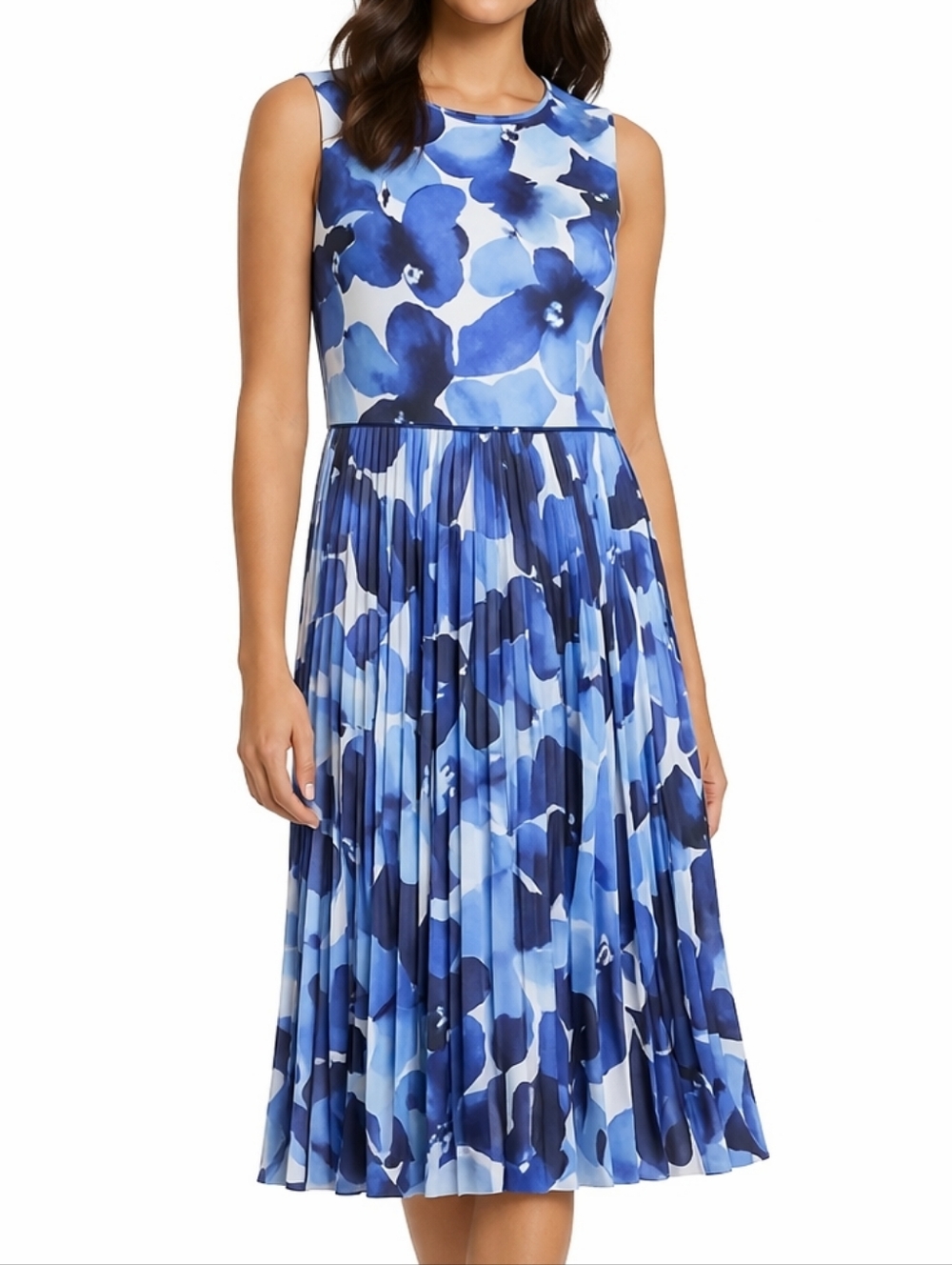 Maggy London Chiffon Floral Pleated Midi Dress Size 12 Fit & Flare Spring Summer